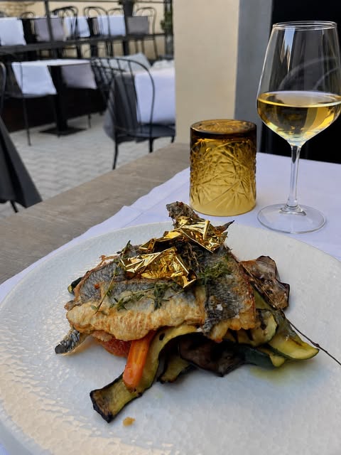 Branzino con verdure grigliate, Osteria Le Cesarine